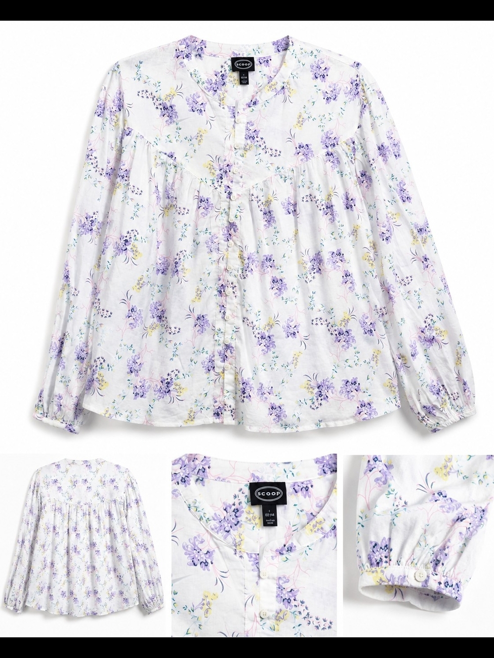 NWT Scoop White Lavender Floral Button-Front Size L 12-14